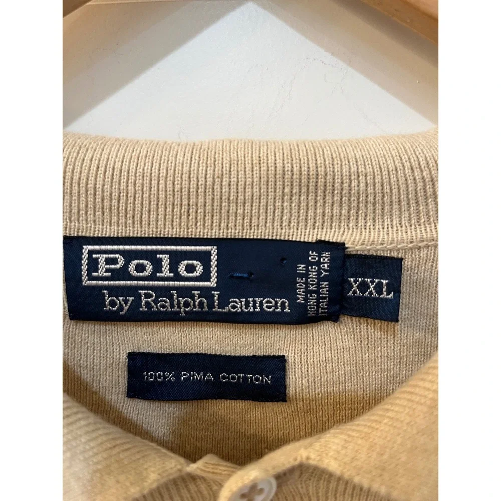 VTG‎ Polo Ralph Lauren Mens XXL Beige 100% Pima Cotton Long Sleeve Polo Sweater